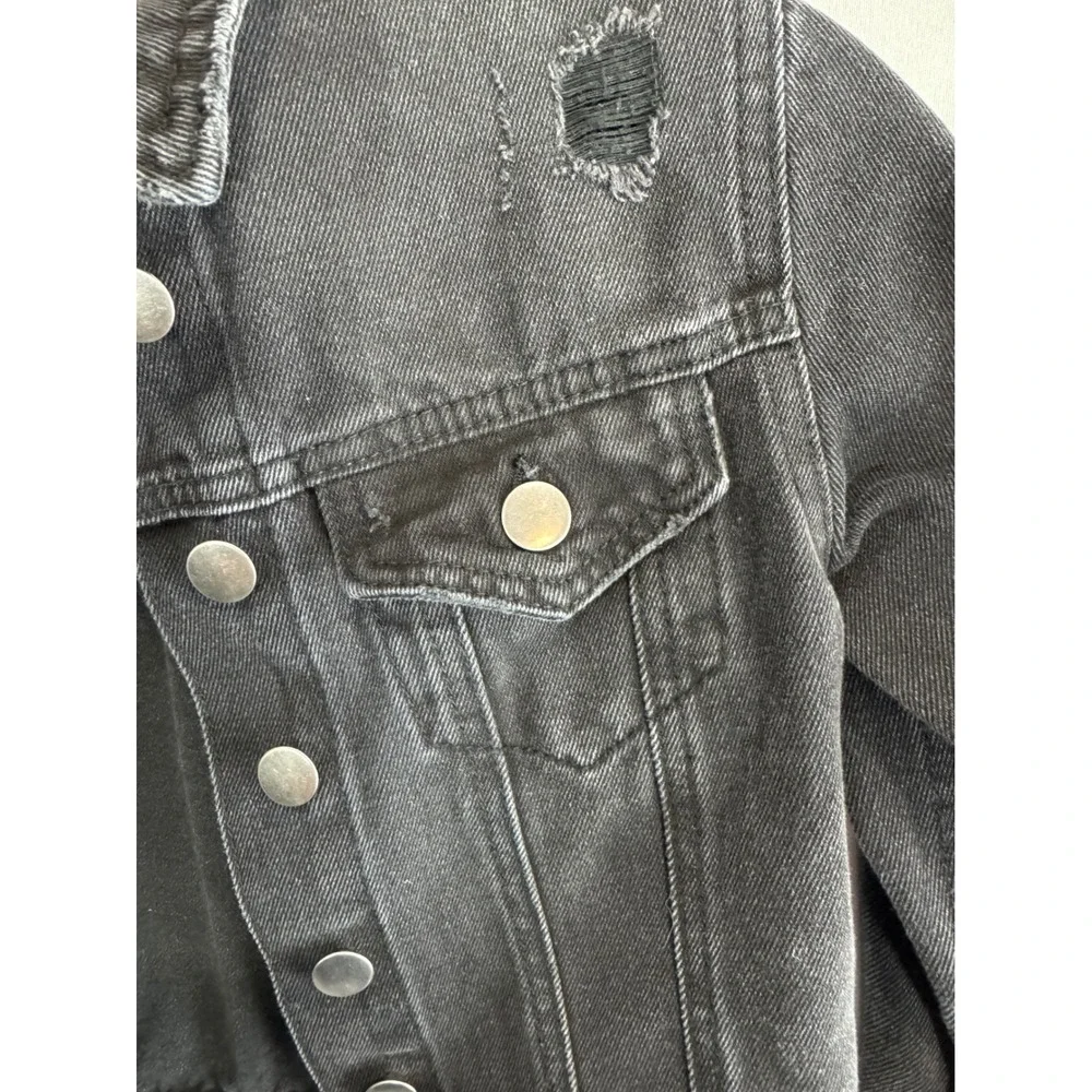 Franki by Francesca's Girls Washed Black‎ Distressed Denim Jacket Size 7 Cropped